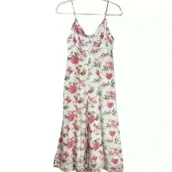 American Eagle White Pink floral jump Suit Romper Wide legged Boho size 2 - Picture 3 of 12